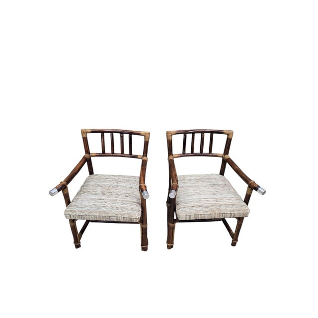 MCM Attributed to John Wisner for Ficks Reed Rattan & Bamboo Dining Chairs, Set of 6 For Sale - Image 9 of 12