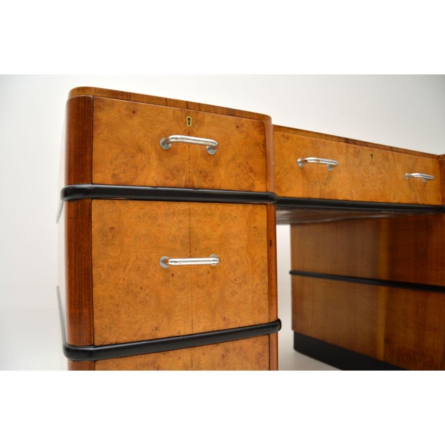 Art Deco Burr Walnut Pedestal Desk, 1920s For Sale - Image 10 of 12