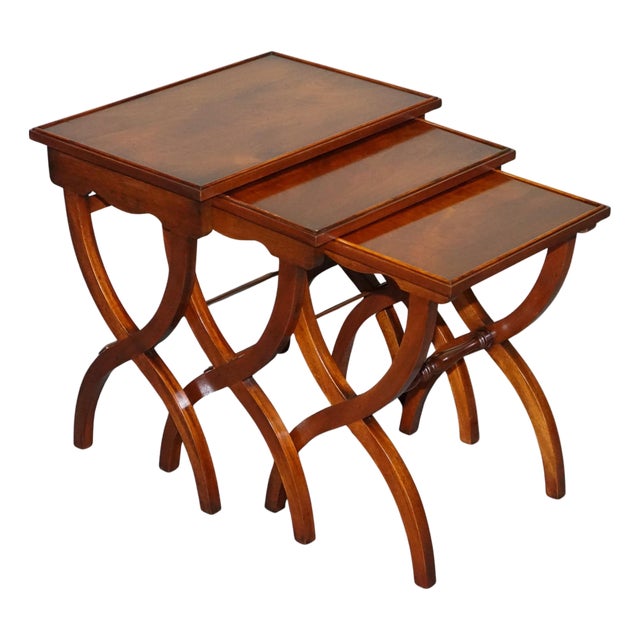 Vintage Hardwood Nesting Tables with Lyre Form Legs, Set of 3 For Sale