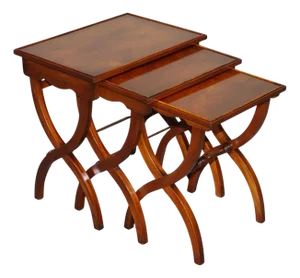 Vintage Hardwood Nesting Tables with Lyre Form Legs, Set of 3