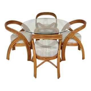 Vintage Bent Rattan Dining Set in the Style of Axel Enthoven- Table and 4 Chairs For Sale