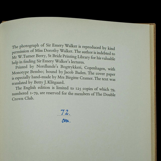Textile 1950s Mid Century Vintage Biography, Sir Emery Walker, Danish, Limited Edition, English Language For Sale - Image 7 of 8