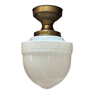 Circa 1910’s Large Cased Glass Neo-Classical Light Fixture With Brass Holder For Sale