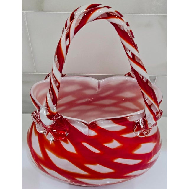 Late 20th Century Vintage Murano-Style Red & White Hand-Blown Art Glass Handbag Purse Vase For Sale - Image 5 of 9