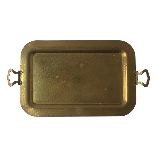 Brass Tray With Handles, Entertaining or Vanity, Circa Mid-20th Century For Sale