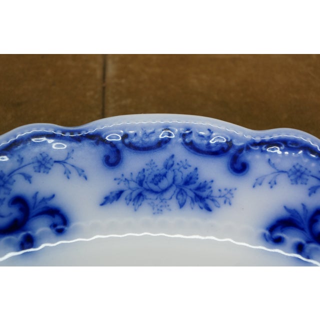 Late 19th Century Antique w.h. Grindley Flow Blue Oval Porcelain Platter Tray Centerpiece England For Sale - Image 5 of 12