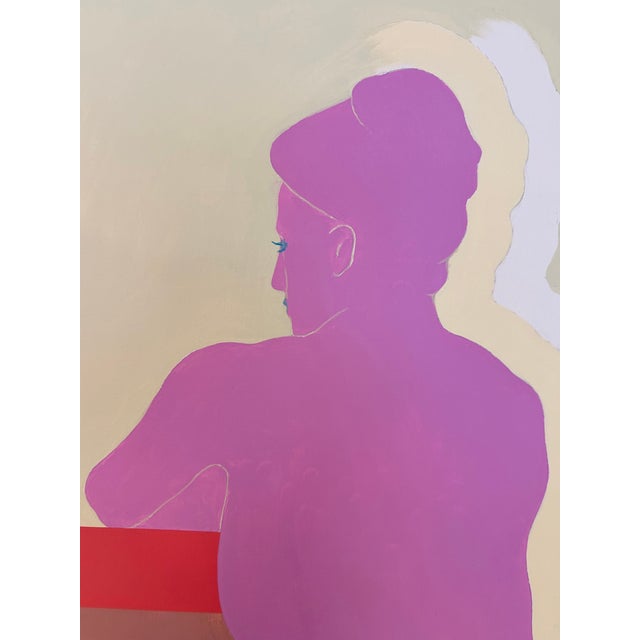French Artist Patrice Bertin Female Composition Oil on Canvas Custom Wood Floating Frame Signed For Sale - Image 4 of 11