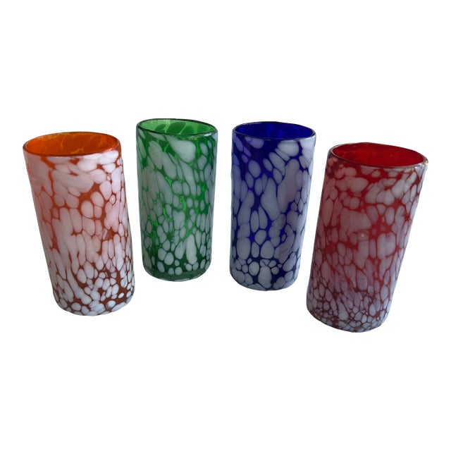 Hand Blown Colorful Confetti Glass 4 Pieces For Sale