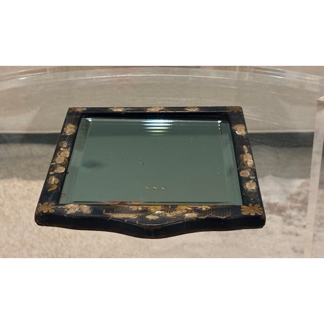 Antique English Chinoiserie Black Japanned Dressing Table Mirror / Table Top Easel Mirror For Sale - Image 11 of 18