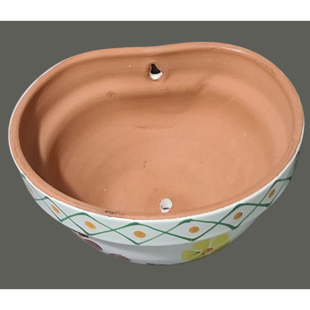 Contemporary Late 20th Century Hand Painted Floral Italian Terra Cotta Wall Hanging Planter For Sale - Image 3 of 10