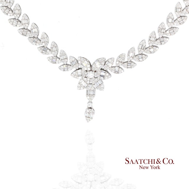Silver 18k (750) Natural White Diamond Necklace For Sale - Image 8 of 11