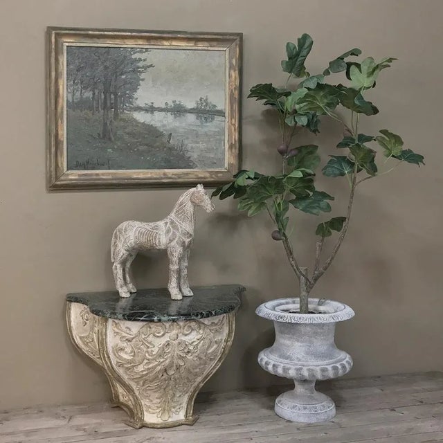 Baroque 18th Century French Baroque Marble Top Painted Console ~ Pedestal For Sale - Image 3 of 12