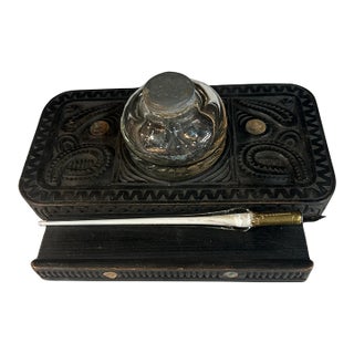 Antique Inlaid Inkwell For Sale