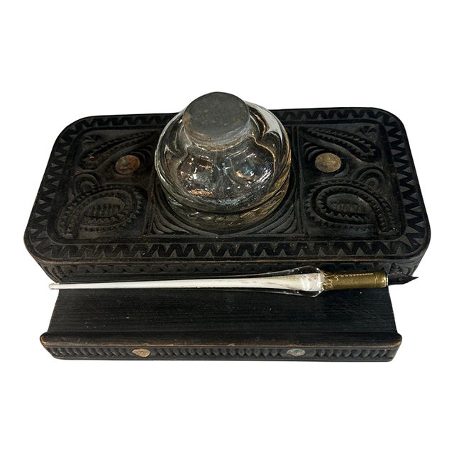 Antique Inlaid Inkwell For Sale