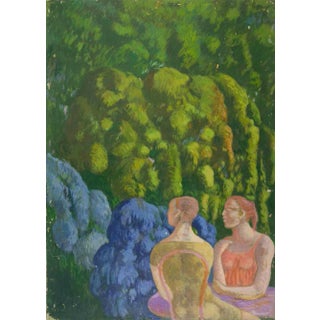 Alessio Paternesi, Conference for Two, Oil on Panel, 1988 For Sale