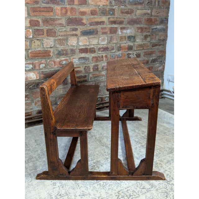 Vintage Double School Desk in Oak For Sale - Image 5 of 9