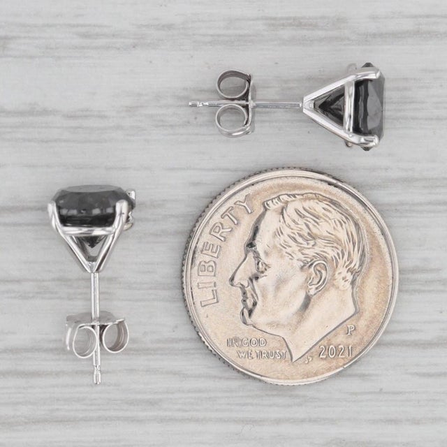 New 3.45ctw Black Diamond Stud Earrings 14k White Gold Round Solitaires - 2 Pieces For Sale In Greensboro - Image 6 of 6
