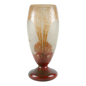 1920s Art Déco French Le Verre Français Frosted Glass Vase With Algae Pattern Decoration Designed by Charder
