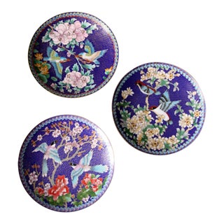 Vintage Ching-T'ai Ian Artist Workshop Cloissone Enamel Plates - Set of 3 For Sale