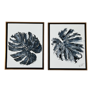 Blue Monstera Duo, Designed by Cheryl P Kohloff, Framed- Set of 2