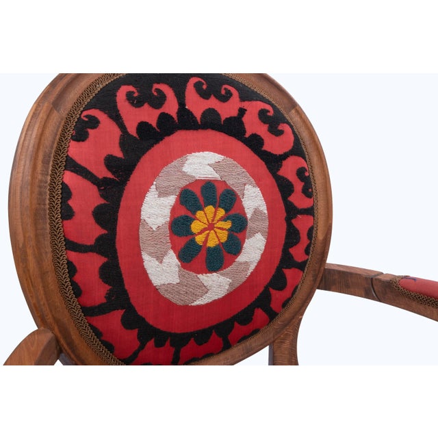 Vintage Wooden Suzani Armchair - Diningroom Chair With Bergere Style For Sale - Image 9 of 13