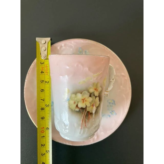 Antique Austrian Belle Epoque Pink Floral Porcelain Coffee Espresso Tea Cup and Saucer by Carlsbad, Ca. 19th Century For Sale In New York - Image 6 of 12
