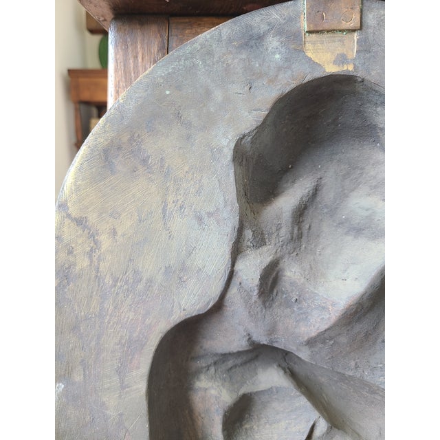 Antique Oval Bronze Bas-Relief Wall Plaque Portrait of a Nude Maiden For Sale - Image 15 of 16