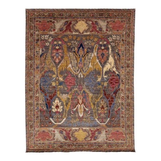 Modern Bidjar Style Hand-Knotted Wool Area Rug Floral Design in Earthy Charcoal For Sale