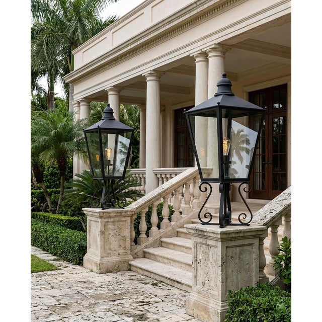 2000 - 2009 Vintage English Iron Gate Post Lanterns - a Pair For Sale - Image 5 of 9