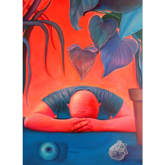 Early 21st Century Natasha Lelenco, Man and Apple After-Dinner, 2020, Acrylic on Canvas For Sale - Image 5 of 5