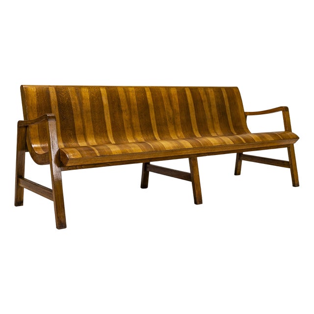 Vintage Wave-Shaped Bench in Walnut, 1950s For Sale