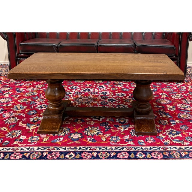 Antique French Farmhouse Coffee Table Bench Baluster Pedestal Oak c.1930s For Sale - Image 17 of 17