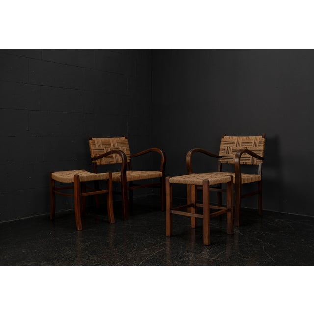 Set of Scandinavian Chair and Ottoman attributed to Axel Larsson for Bodafors, Sweden, 1930s, Set of 4 For Sale - Image 11 of 18
