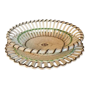 Antique Early 19th Century English Regency Wedgwood Creamware Chestnut Basket Bowl & Stand or Platter With Basketweave Design 1800 - 1820