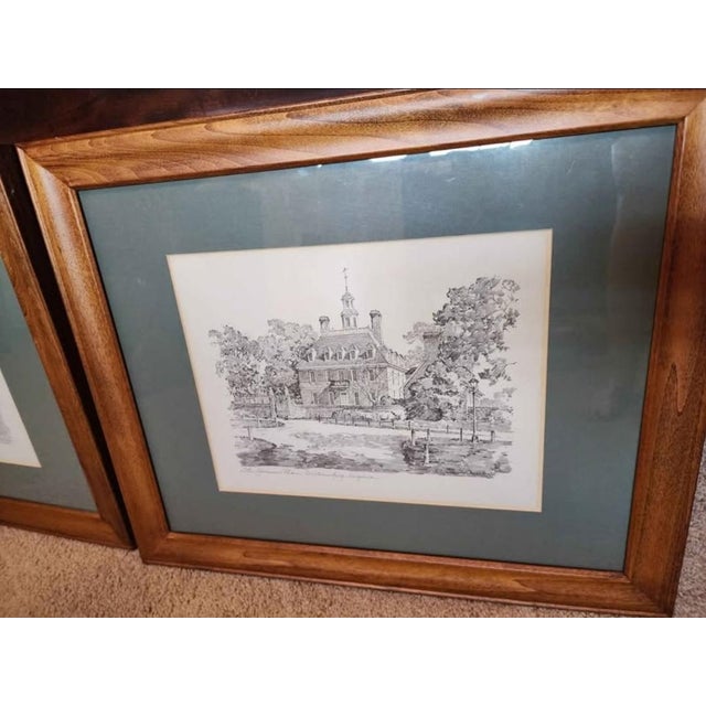 Traditional 1980s 2 Williamsburg, Virginia Framed Art Pieces, Signed, Set of 2 For Sale - Image 3 of 7