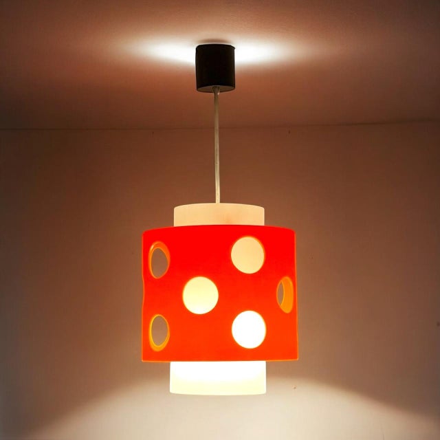 Space Age Hanging Lamp with Orange and White Lampshade, 1970s For Sale - Image 11 of 11