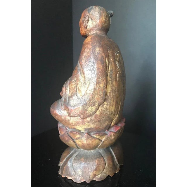 Mid 19th Century Antique Chinese Wood Carved Daoist Figurine For Sale - Image 9 of 13
