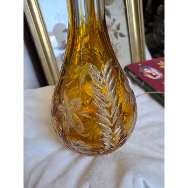 Vintage Cut to Clear Amber Decanter For Sale In San Antonio - Image 6 of 10