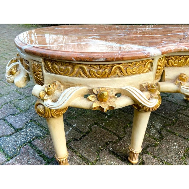 Mid-20c French Louis XVI Cream Gilt Marble Coffee Table For Sale - Image 9 of 17