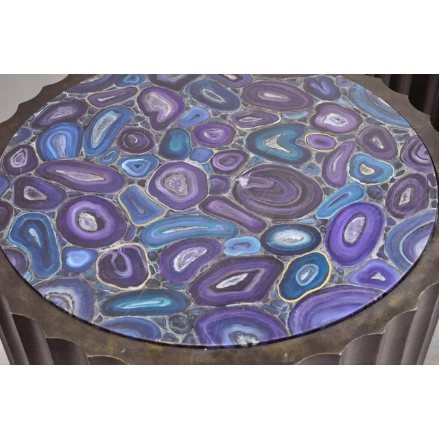 Large Pair Custom Fluted Column Pedestal Stand Painted Faux Purple Malachite Top For Sale - Image 10 of 13