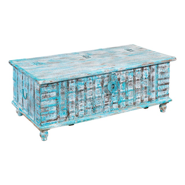 Vintage Blue Blanket Chest, 1940s For Sale