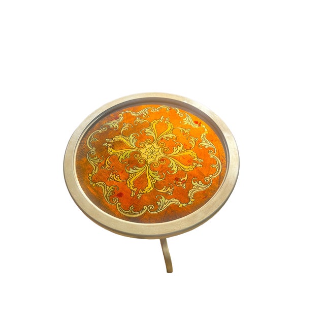 Vintage Round Side Table With Wood Pedestal and Artisan Crafted Top For Sale - Image 4 of 8