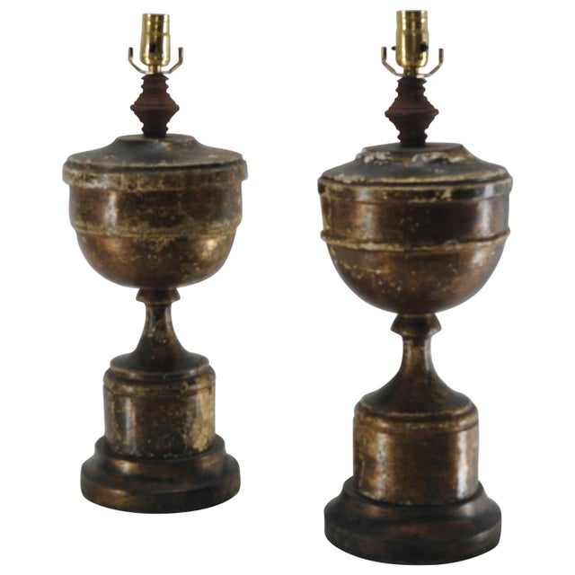 Brass Pair of 19th Century Gilded Pedestal Lamps For Sale - Image 8 of 8