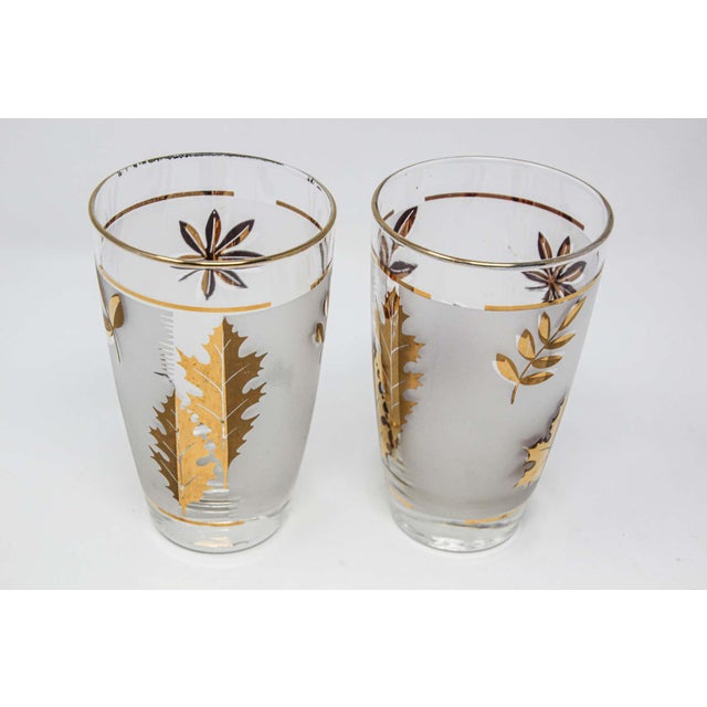Vintage Libbey Cocktail Glasses Set, Frosted Glass with Gold Leaf For Sale - Image 11 of 18
