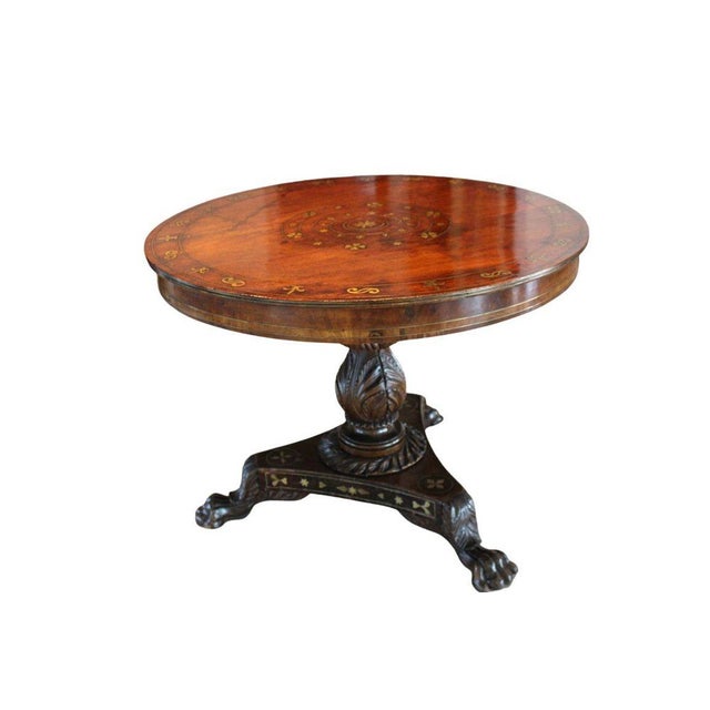 English Antique William IV Style Brass-Inlaid Pedestal Center Table, Early 19th Century For Sale - Image 3 of 10