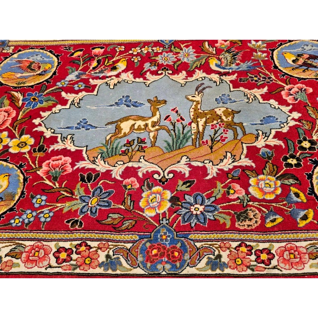Vintage Persian Tabriz Pictorial Area Rug, Hand-Knotted With Silk For Sale In Chicago - Image 6 of 12