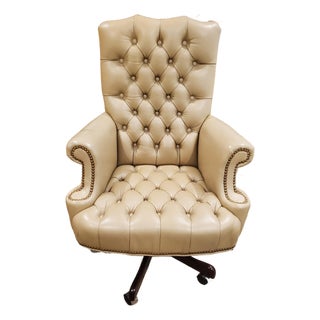 Our House Designs '144-S' Parchment (Golden Cream) Leather Swivel Desk Chair for Mastercraft / Neiman Marcus For Sale