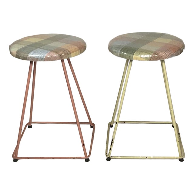Seng of Chicago Swivel Wrought Iron Stools, Set of 2 For Sale
