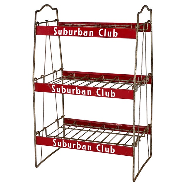 Vintage 1940s Industrial Suburban Club Soda Wire Shelf Storage Rack Advertising Store Display For Sale - Image 4 of 11