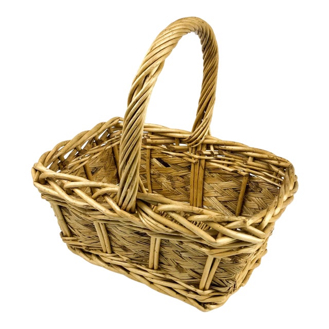 Vintage English Reed and Wicker Market Basket For Sale